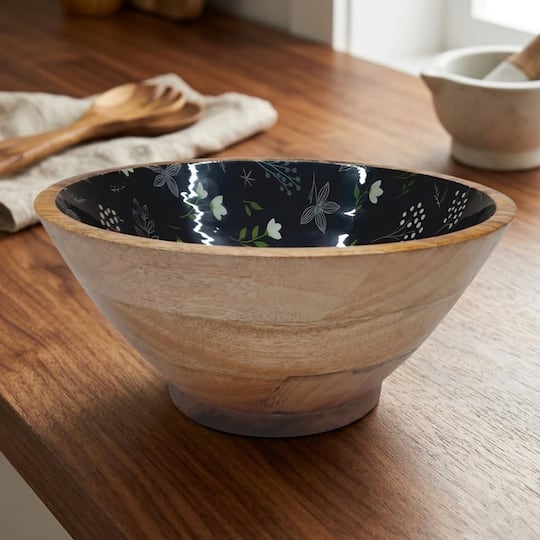 12" Floral Patterned Wood Bowl by Ashland®